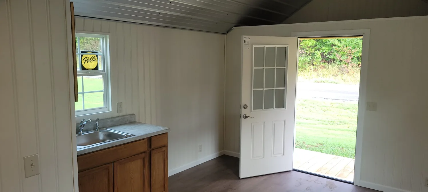 Basecamp Blue kitchen area and front entry